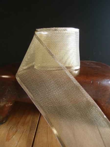 2.5 Inch Gold Wired Christmas Ribbon w/ Gold Edges - Sheer Gold, 2.5 Inch x 25 Yards (Lot of 1 Spool) SALE ITEM