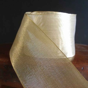 2.5 Inch Gold Wired Christmas Ribbon w/ Gold Edges - Sheer Gold, 2.5 Inch x 25 Yards (Lot of 1 Spool) SALE ITEM