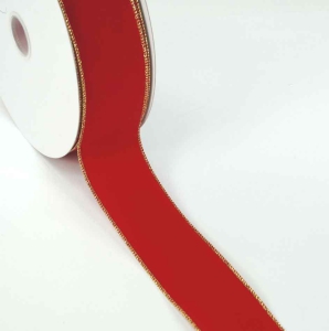2.5 Inch Red Wired Christmas Ribbon w/ Gold Edges - Red Velvet, 2.5 inch x 50 Yards (Lot of 1 Spool) SALE ITEM