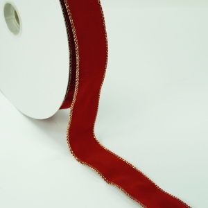 1.5 Inch Scarlet Wired Christmas Ribbon w/ Gold Edges - Scarlet Velvet, 1.5 inch x 50 Yards (Lot of 1 Spool) SALE ITEM