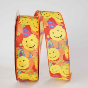 Party Smiley Faces - Wired Edge Ribbon, Multi Color, 1-1/2 Inch, (25 Yards) SALE ITEM