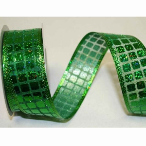 Mirrored Checker - Wired Edge Ribbon, Emerald Green, 1-1/2 Inch, (10 Yards) SALE ITEM