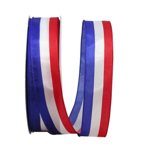 Red, White, Blue "Americana"  Wired, Satin, Patriotic Stripe Ribbon 1 ½ x 50 yds., (1 Spool) SALE ITEM