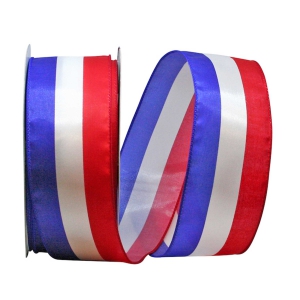 Red, White, Blue "Americana"  Wired, Satin, Patriotic Stripe Ribbon 2 ½ x 25 yds., (1 Spool) SALE ITEM