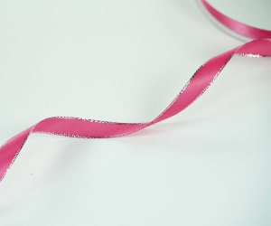 Double Face Satin Ribbon With Silver Edge, Fuchsia, 3/8 Inch x 50 Yards (1 Spool) SALE ITEM