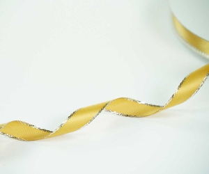 Double Face Satin Ribbon With Silver Edge, Old Gold, 3/8 Inch x 50 Yards (1 Spool) SALE ITEM