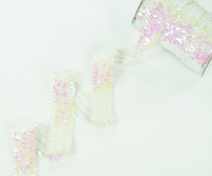 3 Row, Iridescent, Sequin, Elastic Trim, White/Iris 1.25 Inch x 10 Yards (1 Spool) SALE ITEM