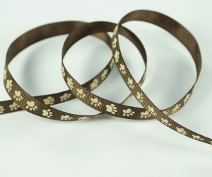 Paw Prints on Brown Grosgrain Ribbon, 3/8 Inch x 25 Yards (1 Spool) SALE ITEM
