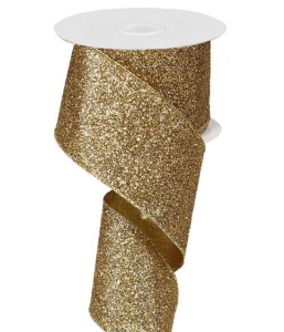 1.5 Inch Gold Metallic Glittered Wired Christmas Ribbon, 2.5 Inch x 10 Yards (Lot of 1 Spool) SALE ITEM
