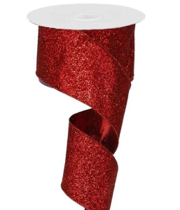 1.5 Inch Red Metallic Glittered Wired Christmas Ribbon, 2.5 Inch x 10 Yards (Lot of 1 Spool) SALE ITEM