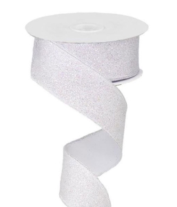 1.5 Inch White Wired Christmas Ribbon w/ White Edges - White Iridescent Glittered, 1.5 Inch x 10 Yards (Lot of 1 Spool) SALE ITEM