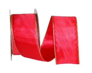 2.5 Inch Red Wired Christmas Ribbon w/ Gold Metallic Edges, 25 Yards (Lot Of 1 Spool) SALE ITEM