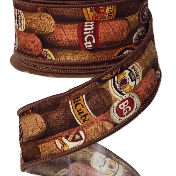 Brown Wired Ribbon Printed w/ a Variety of Cigars, Masculine, 1-3/8 ...