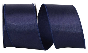 2.5 Inch Navy Satin Ribbon With Wired Edges, 10 Yard Spool (1 Spool) SALE ITEM