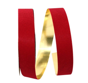 1.375 Inch Veltex Red Velvet Ribbon, Gold Metallic Back 1 3/8 inch x 25 Yards (Lot of 1 Spool) MADE IN USA - SALE ITEM
