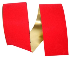 2.5 Inch Outdoor Red Velvet Ribbon, Metallic Gold Backed (25 yards/spool) SALE ITEM