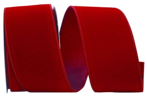 2.5 Inch Scarlet Red Velvet Wired Ribbon, Red Edges, 10 Yards (1 Spool) SALE ITEM