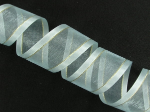 Organza Ribbon With Satin Edge and Gold Stripe , Lt. Blue, 1-1/2 Inch x 25 Yards (1 Spool) SALE ITEM