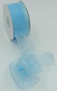 1.5 Inch Lt. Blue Pull Bow Ribbon With 4 Rows of Iridescent Stripe Accents, 1.5 Inch x 25 Yards (Lot of 1 Spool) SALE ITEM