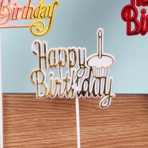 Happy Birthday Decoration, Sign, Pick, Cake Topper - Gold on White (Lot of 12) SALE ITEM