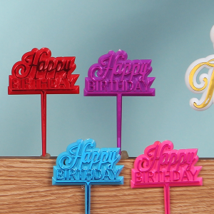 Happy Birthday Cup Cake Picks - Decoration, Sign, Pick, Cake Topper - Red (Lot of 12) SALE ITEM