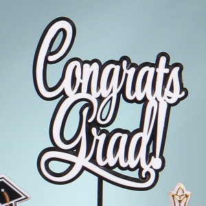 Congrats Grad Decoration, Sign, Pick, Cake Topper - White on Black (Lot of 12) SALE ITEM
