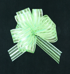 2" Wide Pull Bow Ribbon With 14 Loops - Apple Green Iridescent Solid and Sheer Striped Pull Bow  (Lot of 1 Pack) SALE ITEM