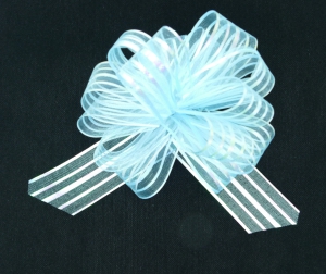 2" Wide Pull Bow Ribbon With 14 Loops - Blue Iridescent Solid and Sheer Striped Pull Bow  (Lot of 1 Pack) SALE ITEM