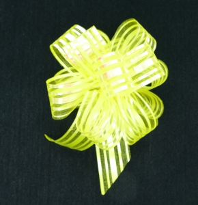 1.25" Wide Pull Bow Ribbon With 14 Loops - Yellow Iridescent Solid and Sheer Striped Pull Bow (Lot of 1 Bow) SALE ITEM