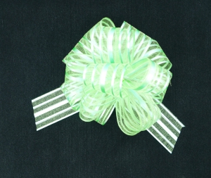1.25" Wide Pull Bow Ribbon With 14 Loops - Apple Green Iridescent Solid and Sheer Striped Pull Bow (Lot of 1 Bow) SALE ITEM