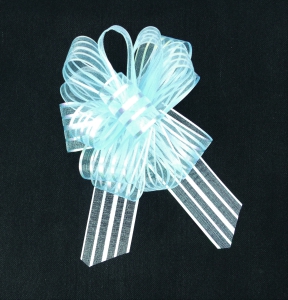 1.25" Wide Pull Bow Ribbon With 14 Loops - Blue Iridescent Solid and Sheer Stripes (Lot of 1 Bow) SALE ITEM