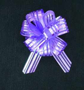 1.25" Wide Pull Bow Ribbon With 14 Loops - Purple Iridescent Solid and Sheer Striped Pull Bow (Lot of 1 Bow) SALE ITEM