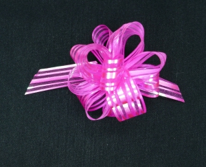 1.25" Wide Pull Bow Ribbon With 14 Loops - Fuchsia Iridescent Solid and Sheer Striped Pull Bow (Lot of 1 Bow) SALE ITEM
