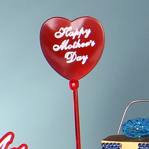Happy Mothers Day Heart Pick, Sign, Cake Topper - White on Clear Red (Lot of 12) SALE ITEM