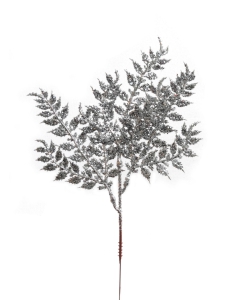 10.5 Inch Silver Glittered Ash Leaf Pick with 9 leaves (Lot of 12 Sprays) SALE ITEM