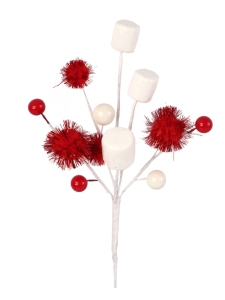Christmas Marshmallow, Pom Pom And Berry Pick, 8.5 Inch (Lot Of 4 Picks) SALE ITEM