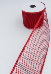 2.5 Inch Red Mesh Christmas Ribbon With Wired Edges, 2-1/2 In. X 10 Yds (Lot of 1 Spool) SALE ITEM