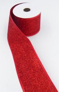 2.5 Inch Wired Christmas Ribbon, Red Sparkle Metallic, 2-1/2 In. X 10 Yds (Lot of 1 Spool) SALE ITEM