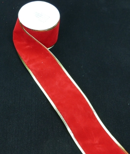 2.5 Inch Wired Christmas Ribbon, Burgundy Velveteen With Metallic Gold Edges, 2-1/2 In. X 10 Yds (Lot of 1 Spool) SALE ITEM