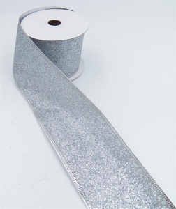 2.5 Inch Wired Christmas Ribbon, Silver Sparkle Metallic, 2-1/2 In. X 10 Yds (Lot of 1 Spool) SALE ITEM