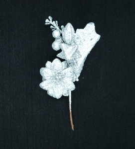 Silver Glittered Wreath Pick with Leaves, Poinsettia, Fruit and Berries (lot of 1 Bag - 12 Picks Per Bag) SALE ITEM