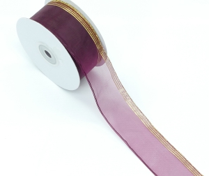 1.5 Inch Wine/Gold Pull Bow Ribbon With 4 Rows of Gold Stripe Accents, 1.5 Inch x 25 Yards (Lot of 1 Spool) SALE ITEM