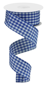 1.5 Inch Dark Blue and White Gingham Check Wired Ribbon, 10 Yards Per Spool (Lot of 1 Spool) SALE ITEM