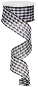 1.5 Inch Black and White Gingham Check Wired Ribbon, 10 Yards Per Spool (Lot of 1 Spool) SALE ITEM