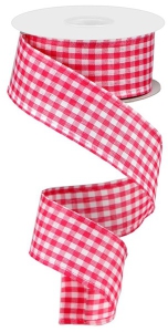 1.5 Inch Pink and White Gingham Check Wired Ribbon, 10 Yards Per Spool (Lot of 1 Spool) SALE ITEM