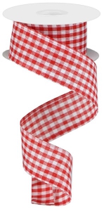 1.5 Inch Red and White Gingham Check Wired Ribbon, 10 Yards Per Spool (Lot of 1 Spool) SALE ITEM