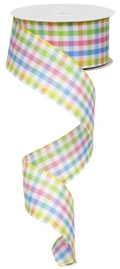 1.5 Inch Spring Ribbon with Blue, Yellow, Green & Pink Plaid Wired Ribbon, 10 Yards Per Spool ( Lot of 1 Spool) SALE ITEM