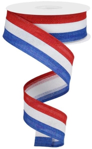 1.5 Inch Patriotic Wired Ribbon with Red, White & Blue stripe, 10 Yards Per Spool ( Lot of 1 Spool) SALE ITEM