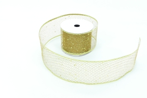 2.5 Inch Gold Mesh Christmas Ribbon With Wired Edges, 2-1/2 In. X 10 Yds (Lot of 1 Spool) SALE ITEM
