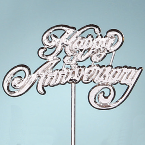 Happy Anniversary Decoration, Sign, Pick, Cake Topper - White/Bold Silver (Lot of 12) SALE ITEM